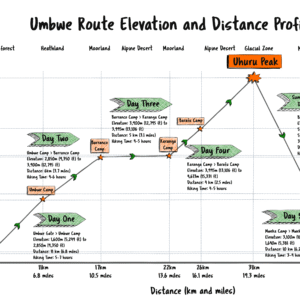 Mount Kilimanjaro Umbwe Route Elevations and Distances Chart