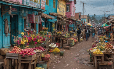 Mto wa Mbu market stalls with colorful produce