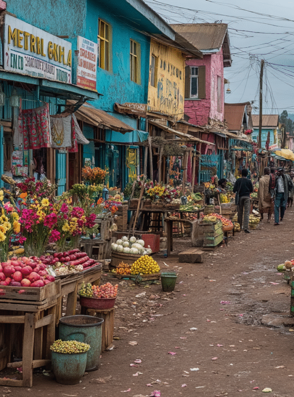 Mto wa Mbu market stalls with colorful produce