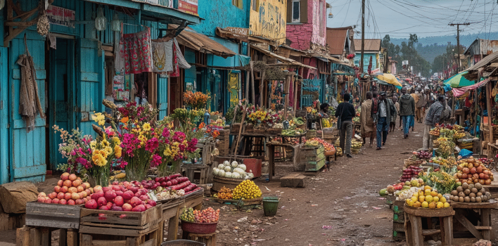 Mto wa Mbu market stalls with colorful produce