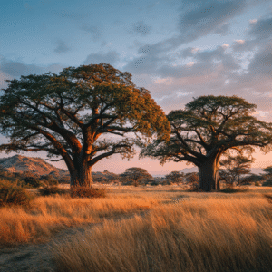 Southern Tanzania baobab landscape at sunset