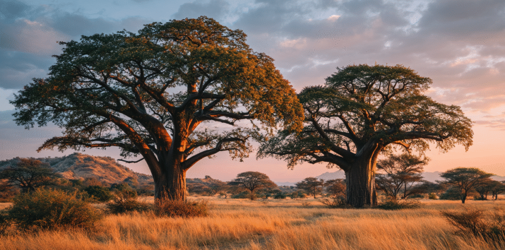 Southern Tanzania baobab landscape at sunset