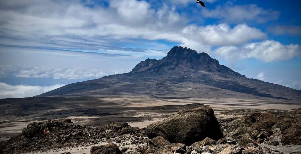 Mount Kilimanjaro with Shira Plateau in the foreground