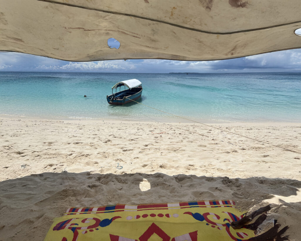 Under a canopy for shade at Nakupenda Beach Reserve