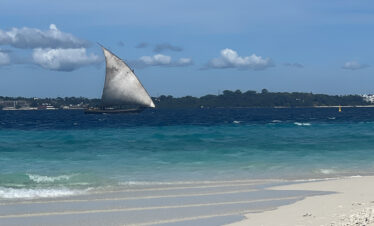Traditional dhow boat at Nakupenda Sandbank, Zanzibar