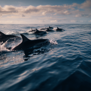 Dolphins swimming naturally in the ocean during an ethical dolphin experience in Zanzibar