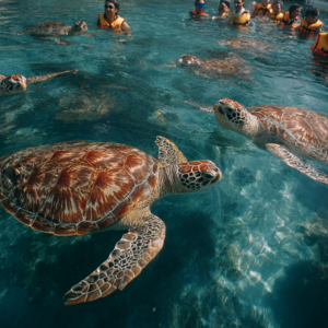Guests floating calmly while observing sea turtles in Zanzibar