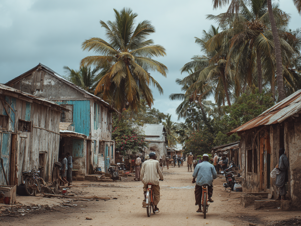 Everyday village life scene in rural Zanzibar