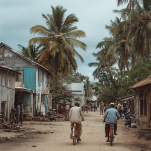Everyday village life scene in rural Zanzibar