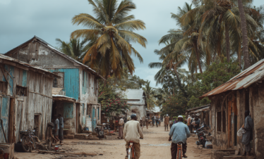 Everyday village life scene in rural Zanzibar