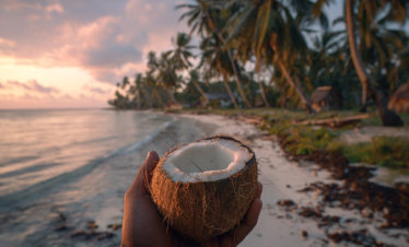 Fresh coconut enjoyed during a sunset beach walk in Zanzibar