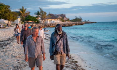 Local guide leading a sunset beach walk in Zanzibar