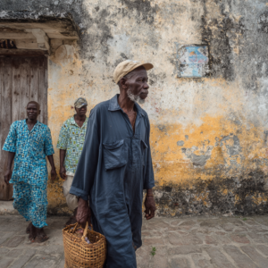 Local guide walking with visitors through a Zanzibar village