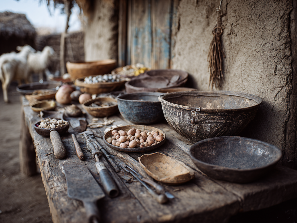 Livestock and homestead details in a Maasai village near Arusha
