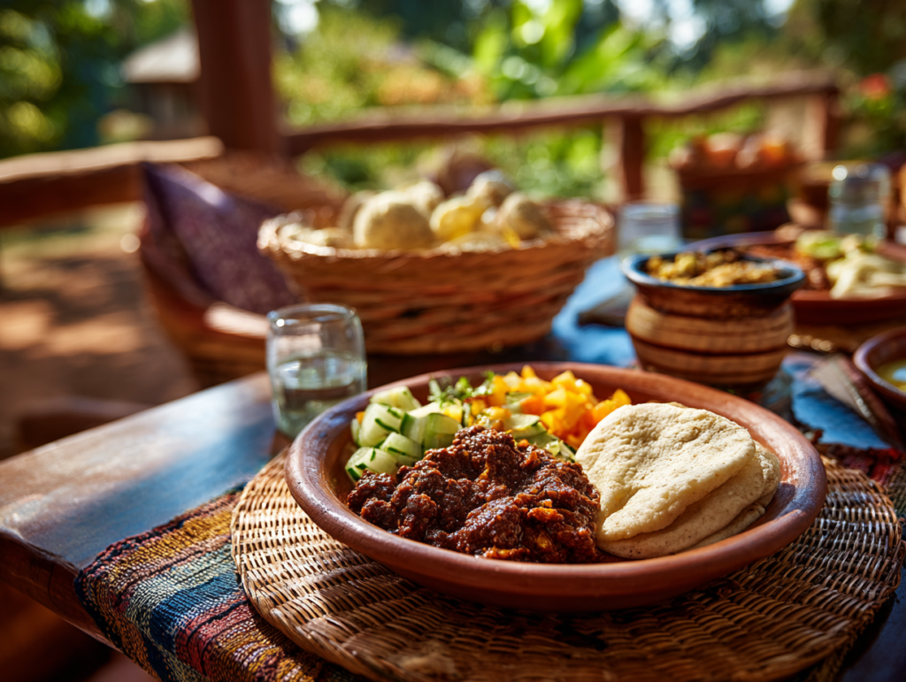 Simple Swahili lunch served at a rural spice farm in Zanzibar