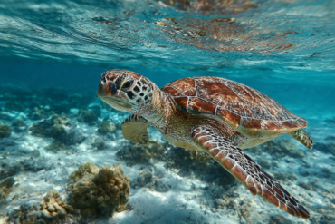 Sea turtle swimming calmly during an ethical swimming with turtles experience in Zanzibar, one of the top activities included in a 5 day Zanzibar trip cost.