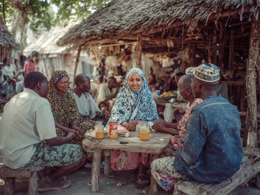 Sharing tea or juice during a village visit in Zanzibar