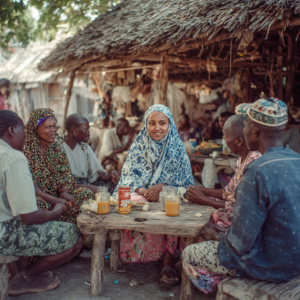 Sharing tea or juice during a village visit in Zanzibar