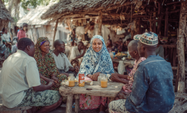 Sharing tea or juice during a village visit in Zanzibar