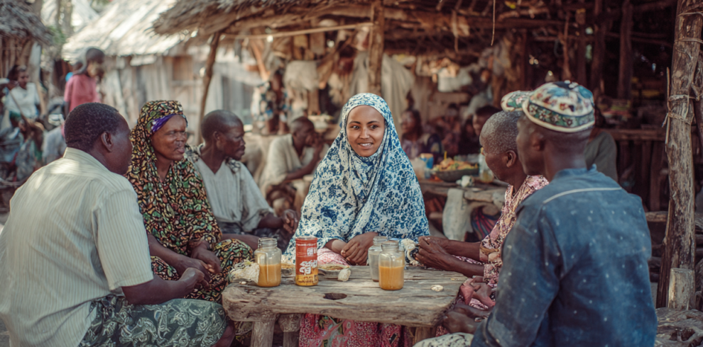 Sharing tea or juice during a village visit in Zanzibar