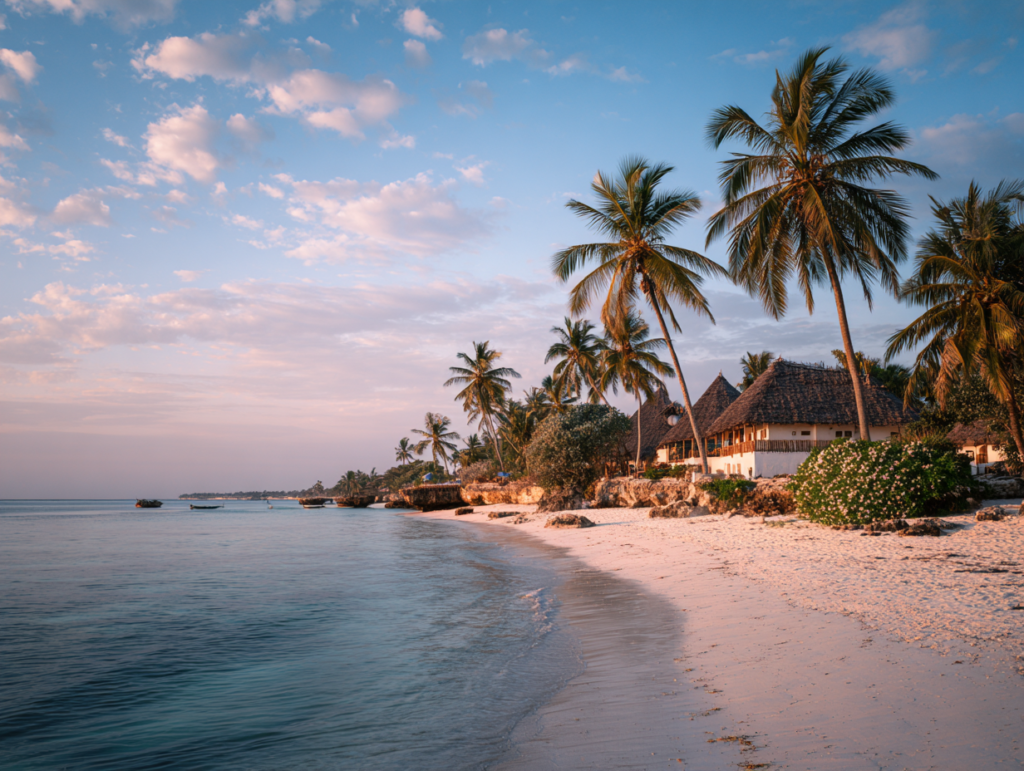 Calm Zanzibar beach in early evening light