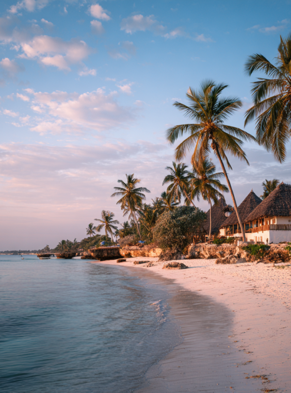 Calm Zanzibar beach in early evening light