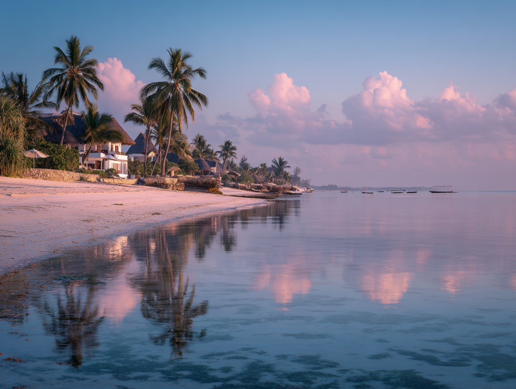 Calm Zanzibar beach in early evening light