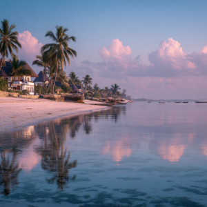 Calm Zanzibar beach in early evening light