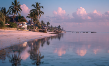 Calm Zanzibar beach in early evening light