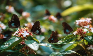 Butterflies resting on plants in a Zanzibar conservation garden