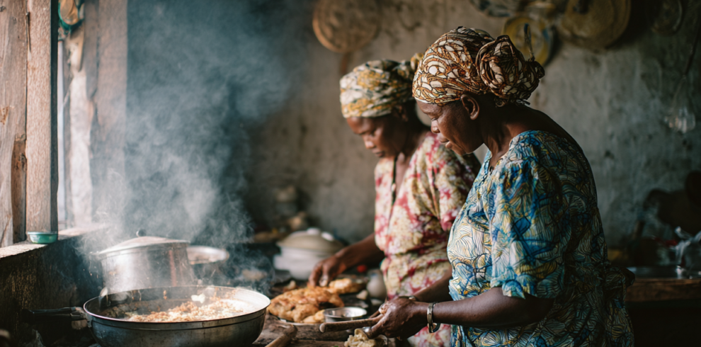 Guests cooking together with a local host in a Zanzibar home kitchen