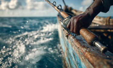 Angler fishing on the open ocean during a deep sea fishing experience in Zanzibar