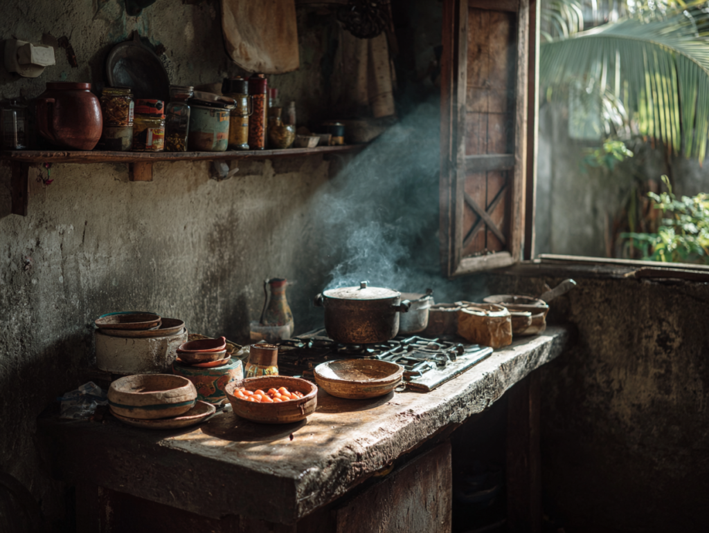 Simple home kitchen setting during a Zanzibar cooking experience