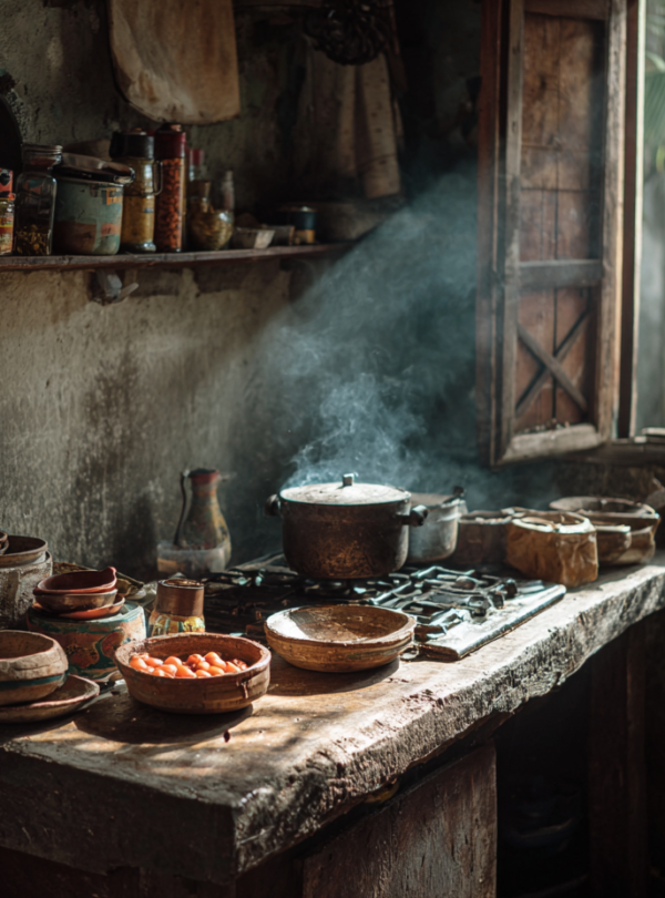 Simple home kitchen setting during a Zanzibar cooking experience