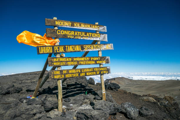 Kilimanjaro summit guide reaching Uhuru Peak on Mount Kilimanjaro