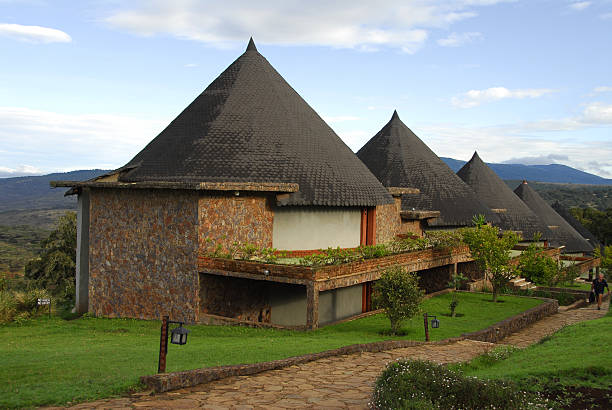 Safari lodge resort on the rim of Ngorongoro Crater in Tanzania overlooking wildlife and scenic landscapes