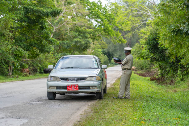 Traffic policeman checking a car in Zanzibar, Tanzania, illustrating transportation and road safety tips for travelers