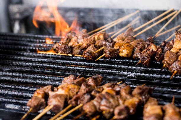 Traditional foods in Tanzania – tasty grilled meat prepared on a charcoal grill