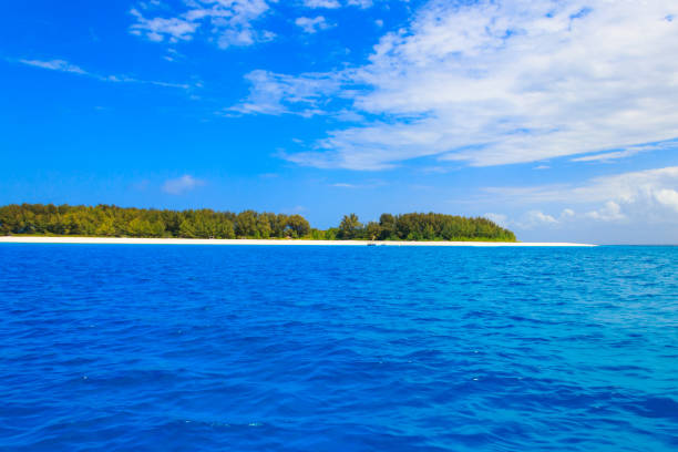 View of Mnemba Island in the Indian Ocean, one of the Best Snorkeling Spots in Zanzibar, Tanzania