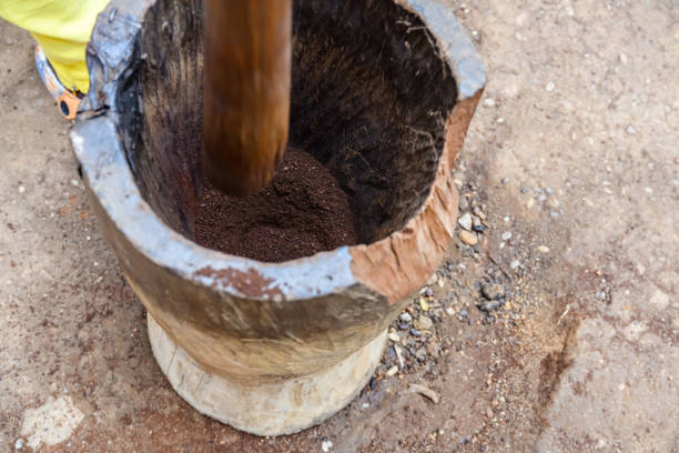 Chagga Cultural Tour in Tanzania traditional coffee grinding in mortar