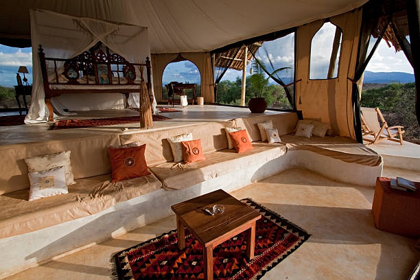 Luxury safari lodge bedroom in Tanzania, perfect for couples on a Tanzania Safari for Couples
