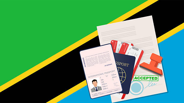 Visa and Entry Requirements for Tanzania transit visa with passport and Tanzania flag background