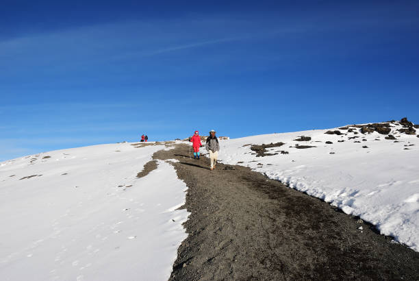 How Difficult Is It to Climb Mount Kilimanjaro? Climbers walking along the crater rim near Gilman’s Point at high altitude