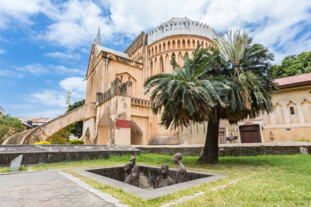Sculpture dedicated to victims of slavery in Stone Town Zanzibar Tanzania highlighting historical and cultural heritage for Cultural Tourism in Tanzania