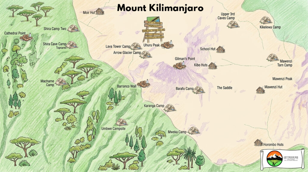 Map of Mount Kilimanjaro National Park