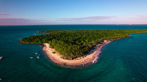 Aerial sunset view of Mbudya Island in Dar es Salaam highlighting pristine beaches and coastal nature during a Dar es Salaam City Tour