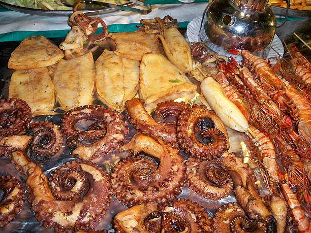 Fresh seafood street food prepared as part of Zanzibar Traditional Foods in Zanzibar, Tanzania