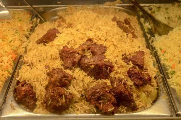 Plate of Zanzibar Traditional Foods featuring aromatic pilau rice served with beef meat