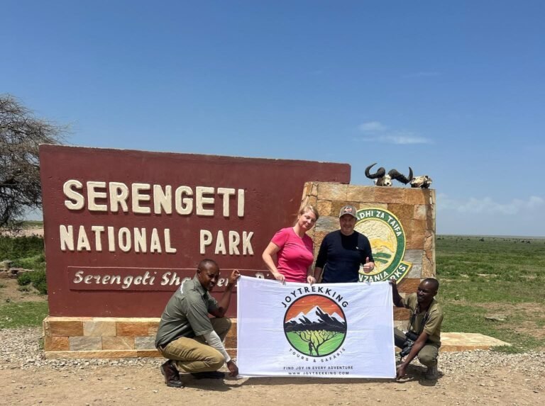 Serengeti and Ngorongoro safari with a couple enjoying a wildlife game drive guided by JoyTrekking Tours & Safaris in northern Tanzania.