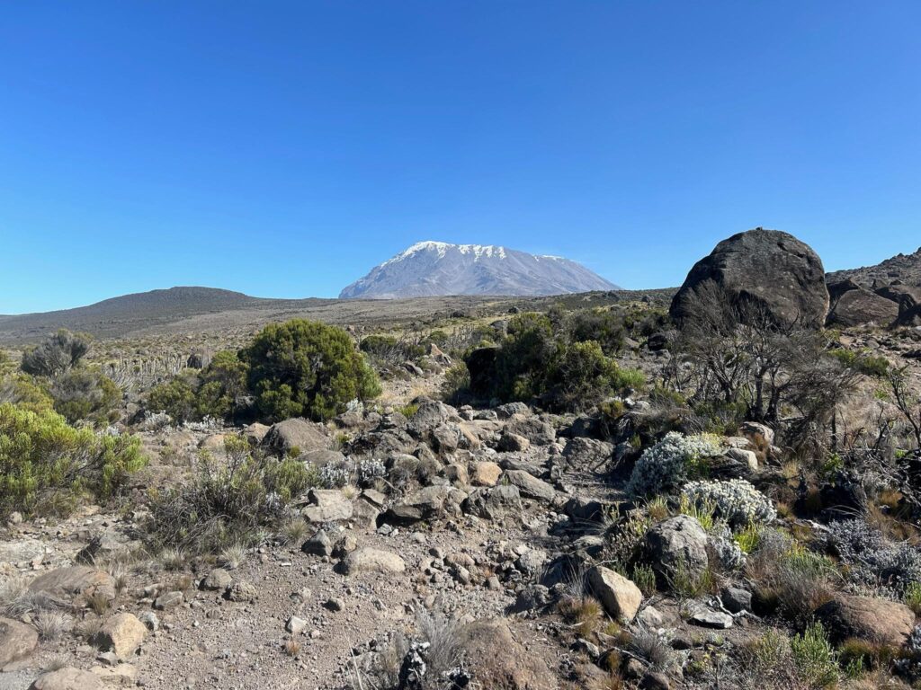 Scenic trekking route leading to Mount Kilimanjaro with panoramic mountain views during a Tanzania climbing tour 2026